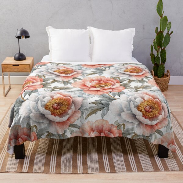 Item preview, Pretty Peach and Ivory Baroque Peony Flower Pattern designed and sold by WatercolorLane.