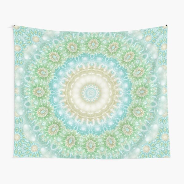 Earth and Sky Mandala in Pastel Blue and Green Tapestry