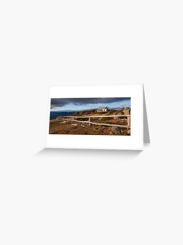 Thumbnail 1 of 2, Greeting Card, Craig's Hut, Winter Afternoon, Mt Stirling, Australia designed and sold by Chockstone.