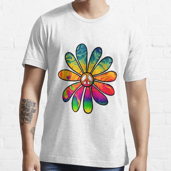 Hippie Trippy Flower Power Peace Sign Psychedelic Essential T-Shirt