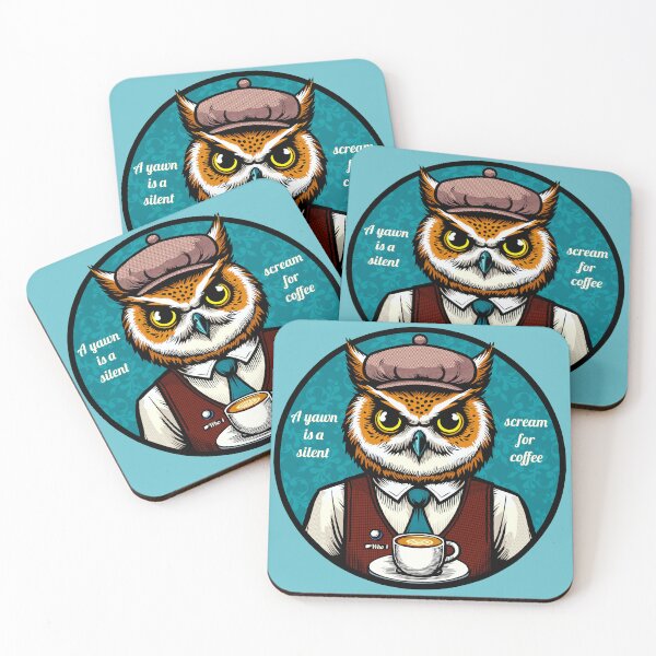 Item preview, A Yawn Is a Silent Scream For Coffee | Hipster Owl Barista designed and sold by Ghost on Toast.