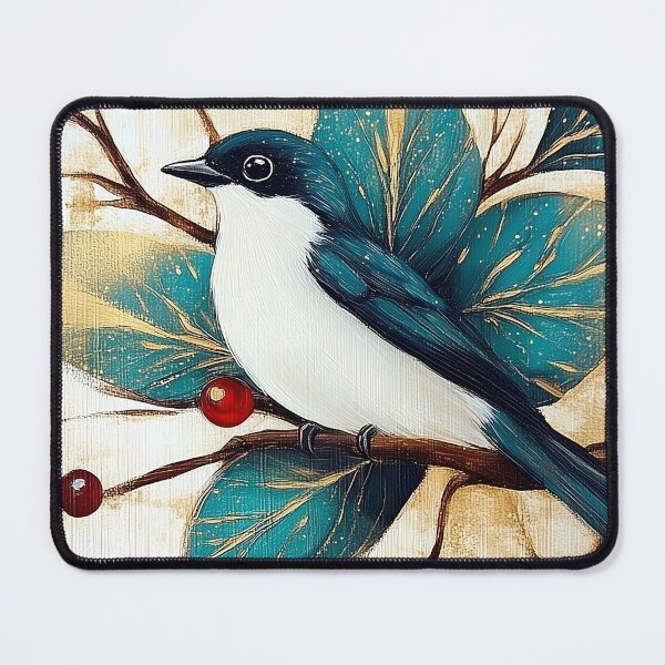 Item preview, Vintage Oil Painting of Blue and White Bird with Red Berries designed and sold by GoldenTealArts.
