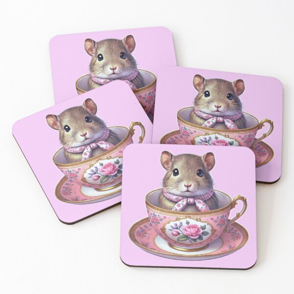 Item preview, Charming Degu in a Pink Floral Teacup designed and sold by CritterManiaUK.