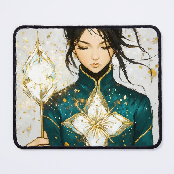 Item preview, Elegant Anime Water Mage with Emerald and Gold Attire designed and sold by GoldenTealArts.