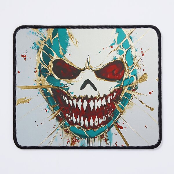 Item preview, Anime-Style Skull with Turquoise and Crimson Accents designed and sold by GoldenTealArts.
