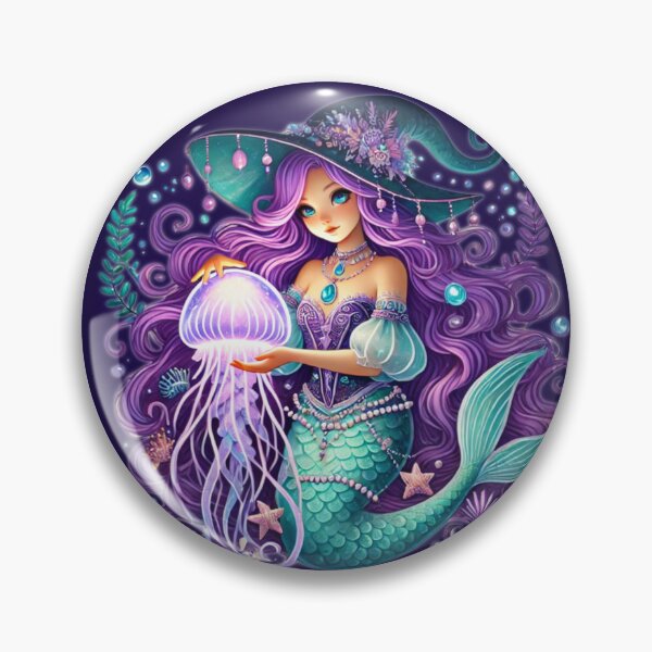 Item preview, Whimsical Sea Witch Mermaid with Glowing Jellyfish - Enchanting Fantasy Illustration designed and sold by CritterManiaUK.