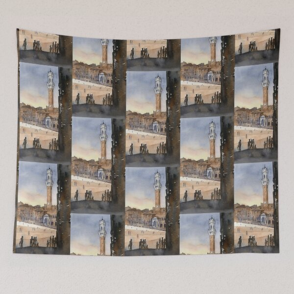 Item preview, Tower of Siena - Watercolor Landscape of Piazza del Campo designed and sold by Olga Shvartsur.