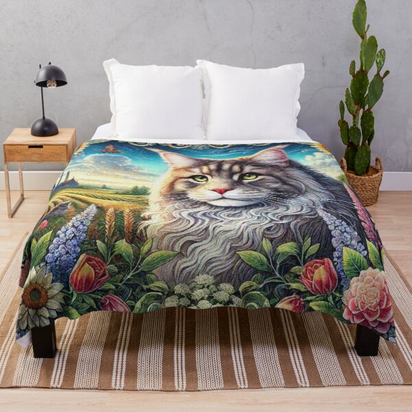 Item preview, Maine Coon Cat in Beautiful Floral Zen Flower Garden designed and sold by Illuministique.