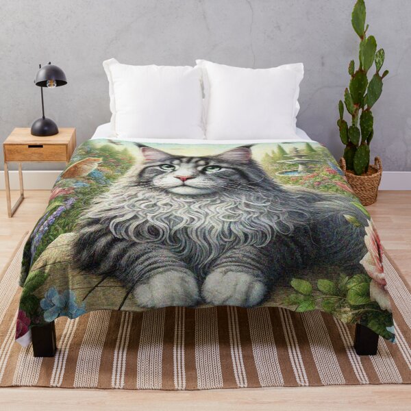 Item preview, Maine Coon Cat in Beautiful Floral Zen Flower Garden designed and sold by Illuministique.
