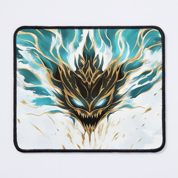 Item preview, Fiery Demon Face With Golden Flames And Blue Energy designed and sold by GoldenTealArts.