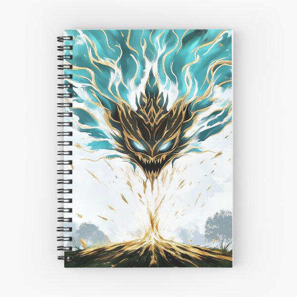Item preview, Fiery Demon Face With Golden Flames And Blue Energy designed and sold by GoldenTealArts.