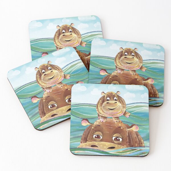 Item preview, Happy Hippo Calf Riding on Mom’s Back designed and sold by MerryHeart7.