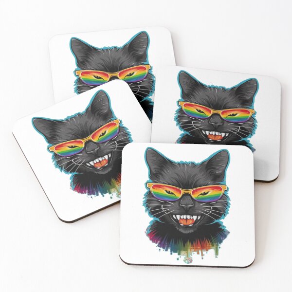 Item preview, Smiling black cat with rainbow-colored glasses. designed and sold by AttaboyStudio.