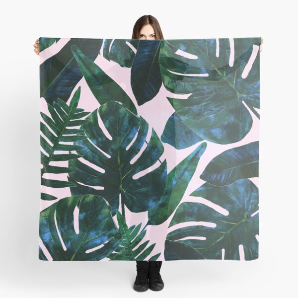 Perceptive Dream | Tropical Nature Botanical Plants Painting | Palm Monstera Banana Leaves Jungle Scarf