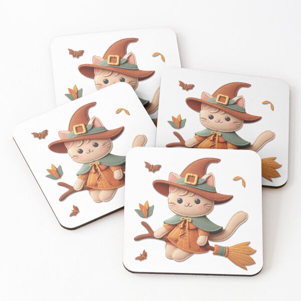 Item preview, Super cute Orange Kitty Witch flying with a broom designed and sold by Bspaces.