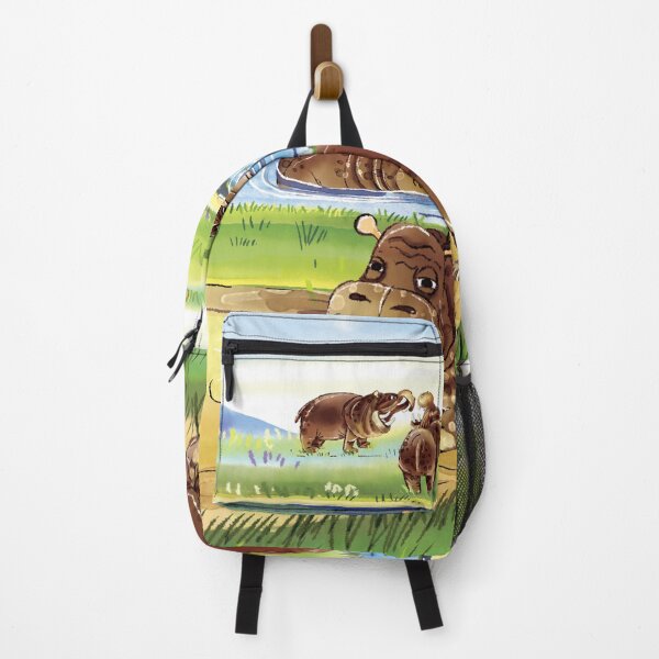 Item preview, Hippos Roaming and Relaxing by a Waterhole designed and sold by MerryHeart7.