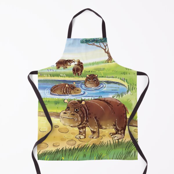 Item preview, Hippos Roaming and Relaxing by a Waterhole designed and sold by MerryHeart7.