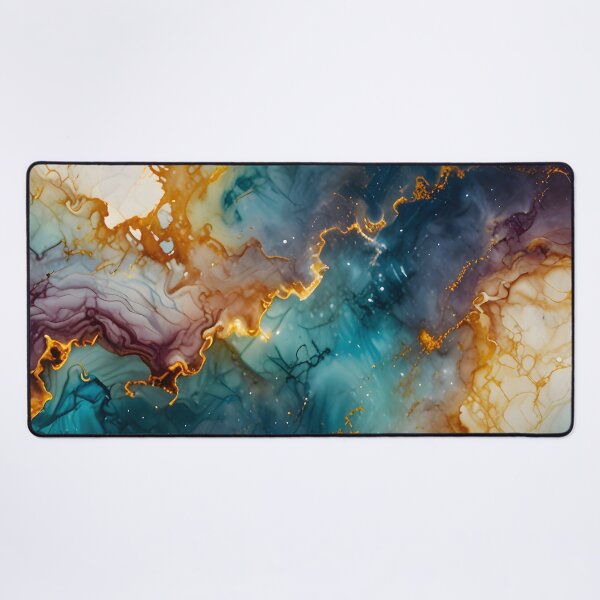 Item preview, Mystic Marble, Abstract Milky Way Fusion, Lightning in Space, Modern Home Decor, Teal and Gold Aurora Hues designed and sold by Kintsugi99.