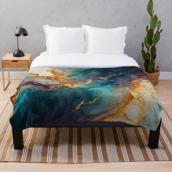 Item preview, Mystic Marble, Abstract Milky Way Fusion, Lightning in Space, Modern Home Decor, Teal and Gold Aurora Hues designed and sold by Kintsugi99.