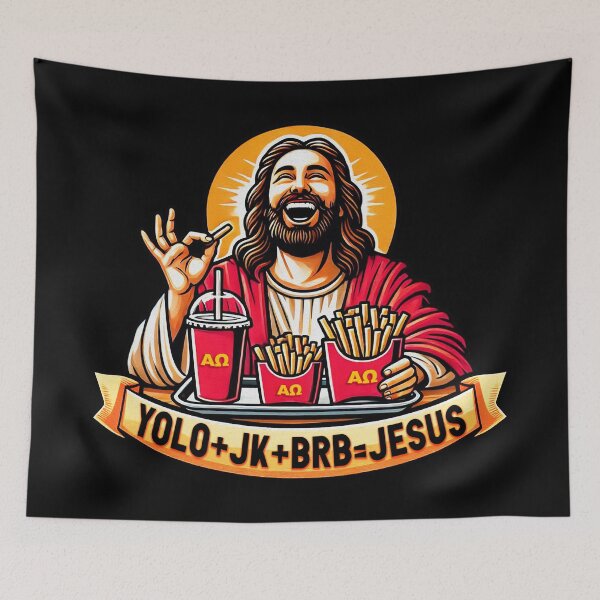 Item preview, YOLO JK BRB Jesus Fast Food designed and sold by plushism.