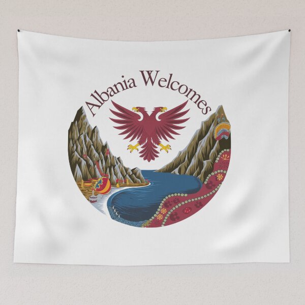 Item preview, Albania Welcomes Flag Map Tirana, Berat designed and sold by AnimalsDH305.