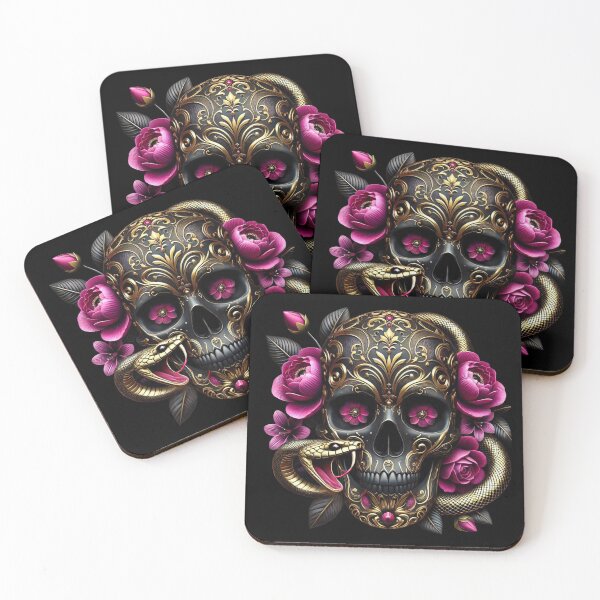 Item preview, Mystical Golden Skull with Snake - Gothic Floral Art Design - T-shirt, Mugs, Stickers. designed and sold by JoseFrancese.