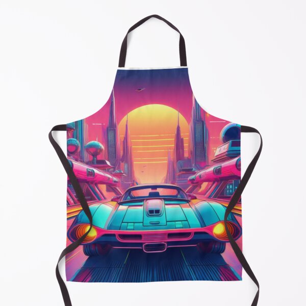 Artikelvorschau, Futuristisches Neonauto – Retro-Sci-Fi-Stadtbild entworfen und verkauft von RaiyaTees.