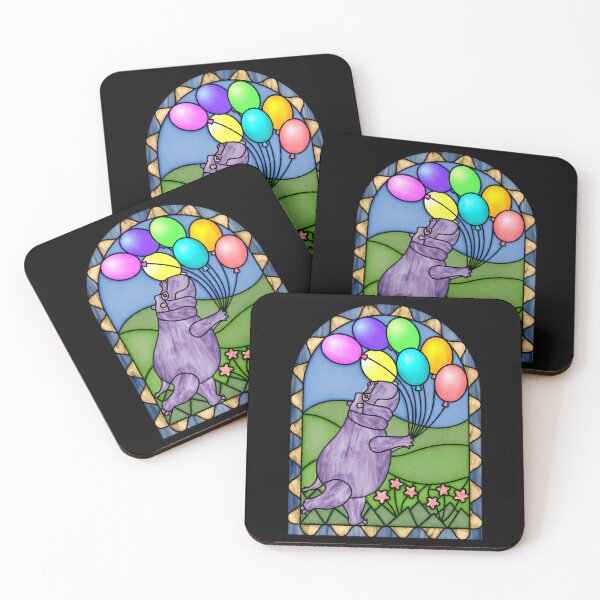 Item preview, Stained Glass Hippo With Balloons designed and sold by Hippopottermiss.