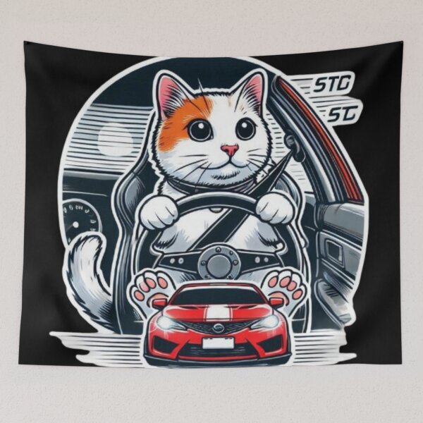 Item preview, cat driving car designed and sold by Shubatdesigns.