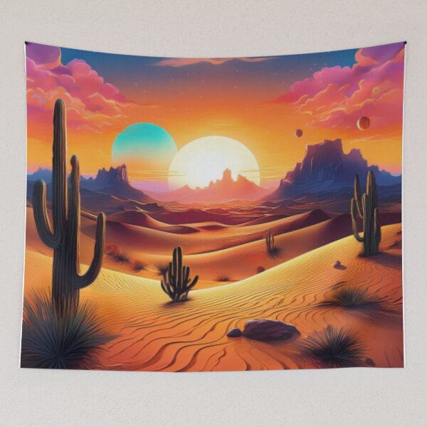 Item preview, Twin Suns Desert Landscape – Celestial Cactus Horizon designed and sold by RaiyaTees.