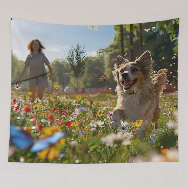 Item preview, Public Park Scene Dog Walker and Canine Companion Relishing Freedom. designed and sold by CheerForGoods.