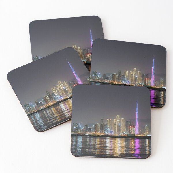 Item preview, Dubai Skyline with colourful Burj Khalifa UAE, modern art, wall art, print, personalised gifts, custom printed gifts designed and sold by CameraDesign.