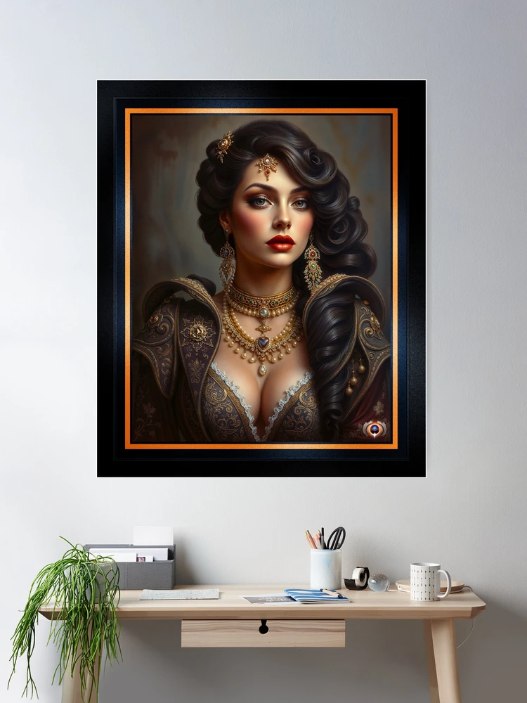 Lady Traiysha Selvus, A Regal Portrait of Classical Glamour AI Concept Art by Xzendor7 | An Enchanting Beauty 2 Lady Traiysha Selvus, A Regal Portrait of Classical Glamour Captivating AI Concept Art by Xzendor7 Wall Decor Poster Art Print
