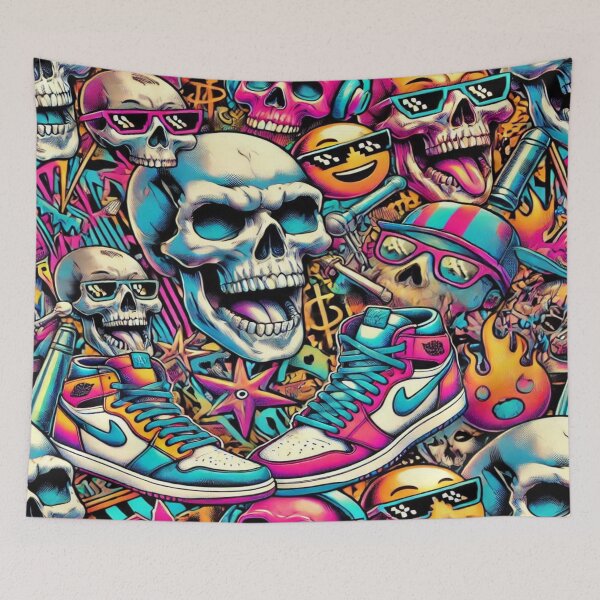 Item preview, Vibrant Skull Sneakers Graffiti designed and sold by Imaginarium of Chaos falcon88 .