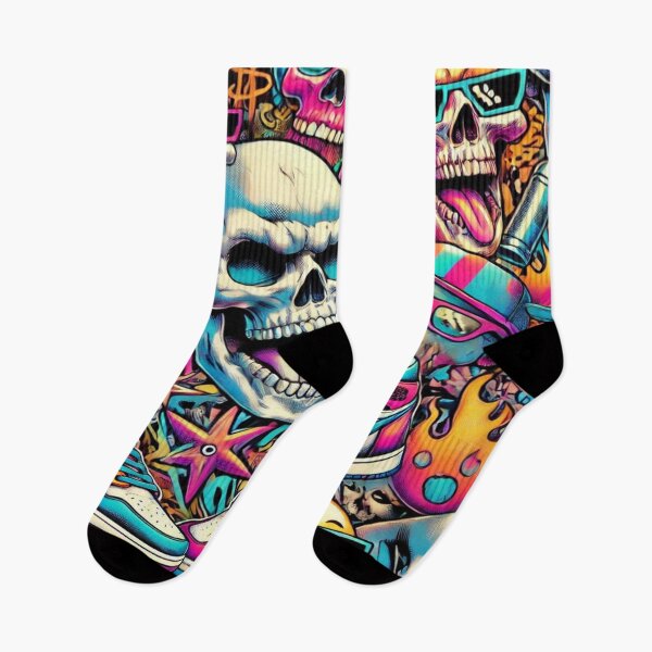 Item preview, Vibrant Skull Sneakers Graffiti designed and sold by Imaginarium of Chaos falcon88 .