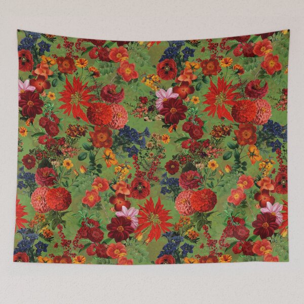 Item preview, Vintage Mystic Opulent Dark Midnight NIght Flowers Garden- Green/ RED designed and sold by UtArt.