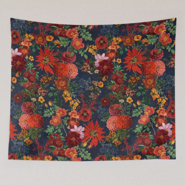 Item preview, Vintage Mystic Opulent Dark Midnight NIght Flowers Garden - Dark Blue designed and sold by UtArt.