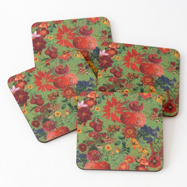 Item preview, Vintage Mystic Opulent Dark Midnight NIght Flowers Garden- Green/ RED designed and sold by UtArt.