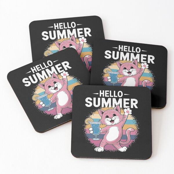 Item preview, Playful Pink Cat with Summer Drink - Hello Summer Vibes designed and sold by love3617.