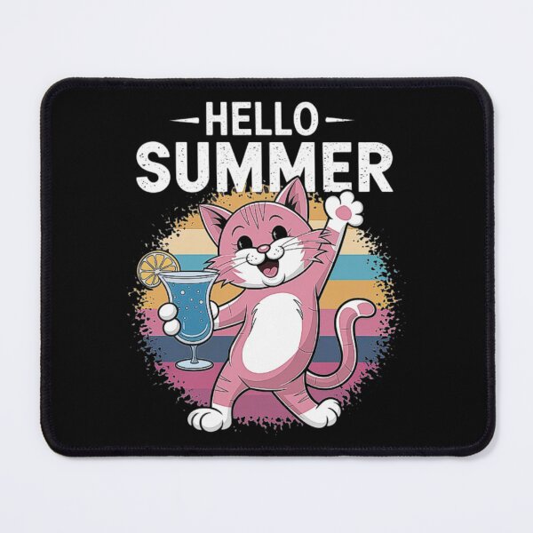 Item preview, Playful Pink Cat with Summer Drink - Hello Summer Vibes designed and sold by love3617.