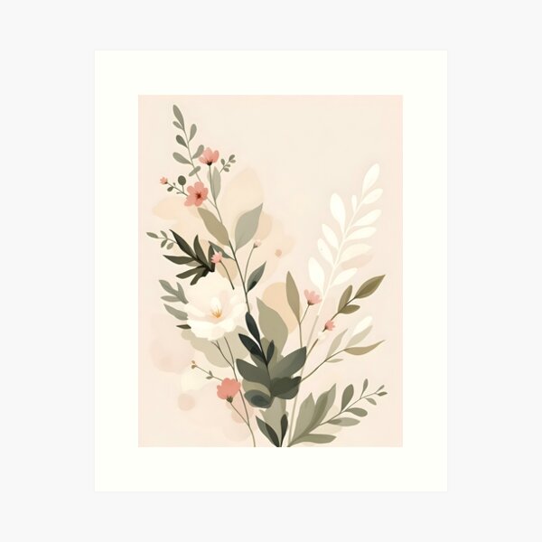 Item preview, "Delicate Botanical Floral and Leaf Illustration" Master Bedroom wall art designed and sold by 2Motivation.