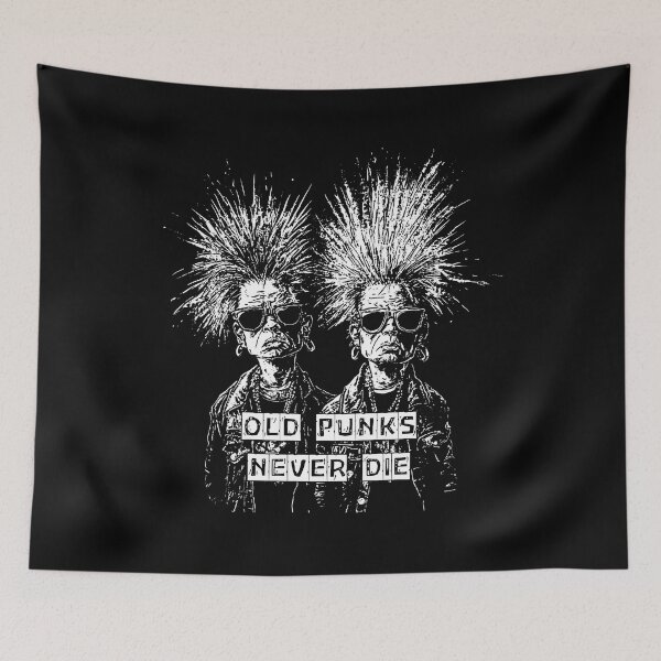 Item preview, Old Punks Never Die, black & white design designed and sold by Shoot-The-Moon.
