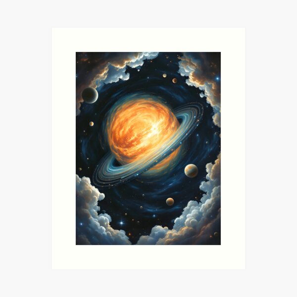 Item preview, "Vibrant Cosmic Scene with Glowing Star and Planets" Master Bedroom wall art designed and sold by 2Motivation.