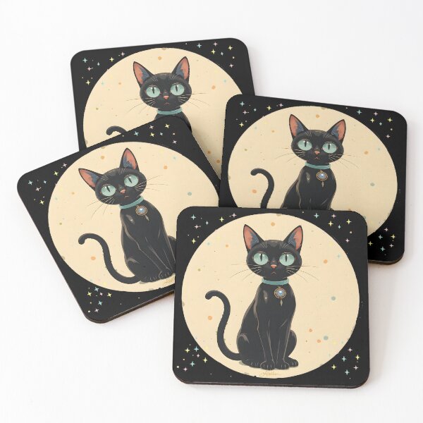 Item preview, Mid Century Atomic Futuristic Black Cat Moon designed and sold by Lee Hiller Designs.
