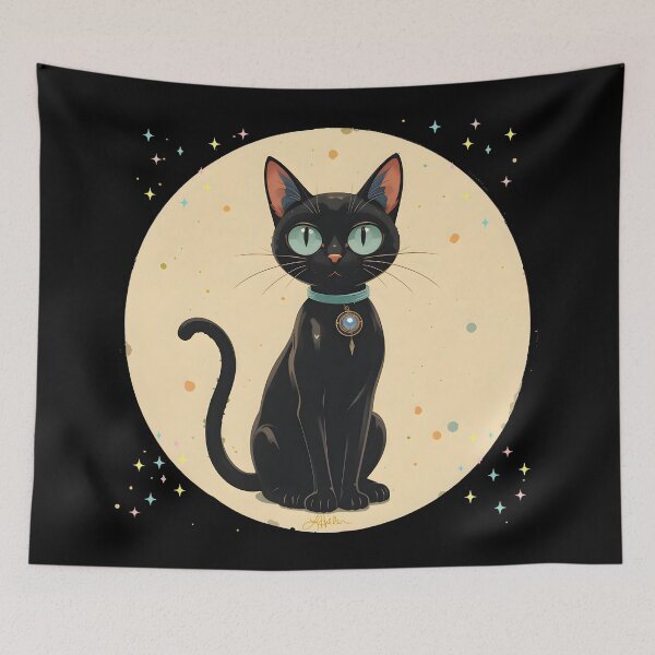 Item preview, Mid Century Atomic Futuristic Black Cat Moon designed and sold by Lee Hiller Designs.