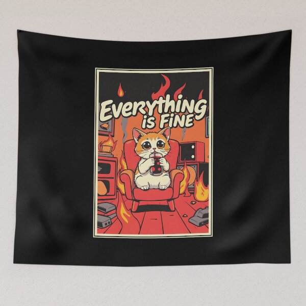 Item preview, Everything Is Fine Cute Cat Adulting Fire Meme designed and sold by thecatcouch.