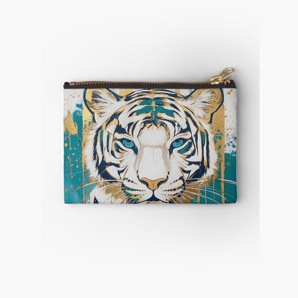 Item preview, White Tiger Painting with Teal Stripes and Gold Accents designed and sold by GoldenTealArts.