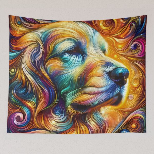 Item preview, Golden Retriever Dog Portrait in Rainbow Colors and Mystic Style designed and sold by CattyCornerPOD.