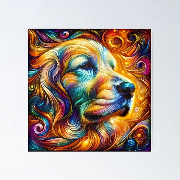 Item preview, Golden Retriever Dog Portrait in Rainbow Colors and Mystic Style designed and sold by CattyCornerPOD.