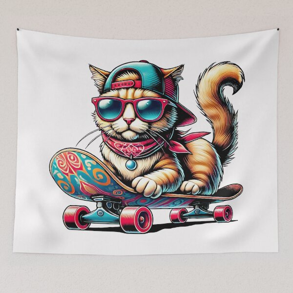 Item preview, Cool Skateboarding Cat in Street Style Art designed and sold by DrawHandArt.